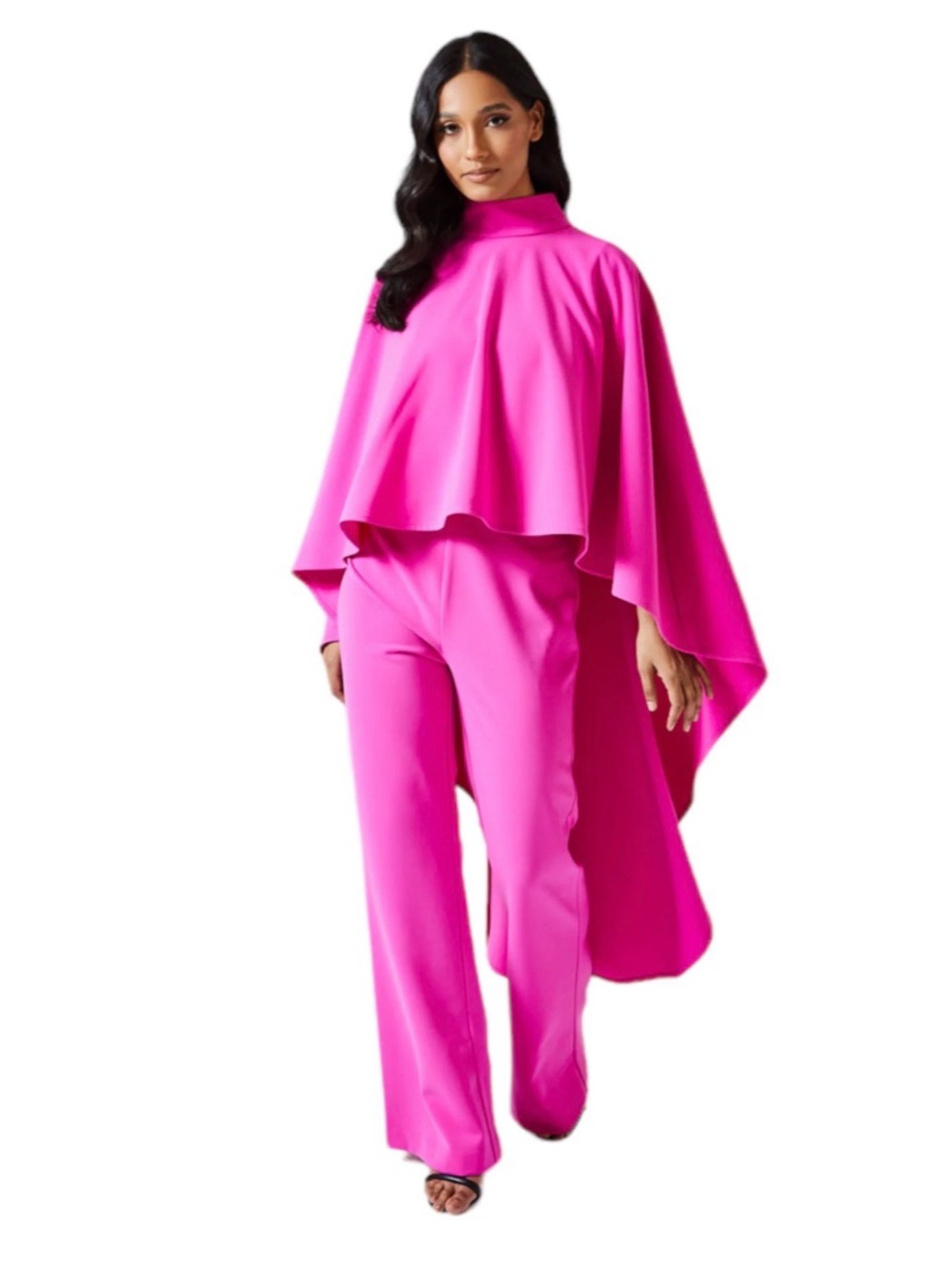 Forever Unique Hot Pink Cape-Overlay Wide Leg Two Piece